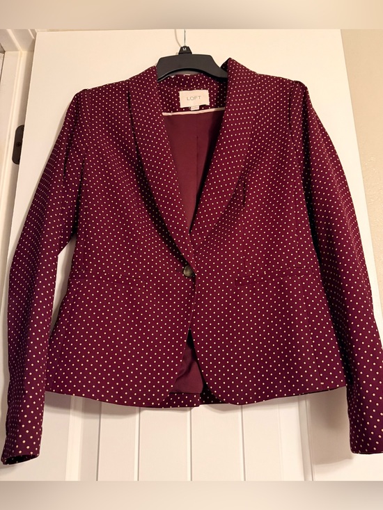 LOFT Jackets & Blazers - LOFT Ann Taylor Burgundy Polka Dot Single-Button Blazer Size XS
